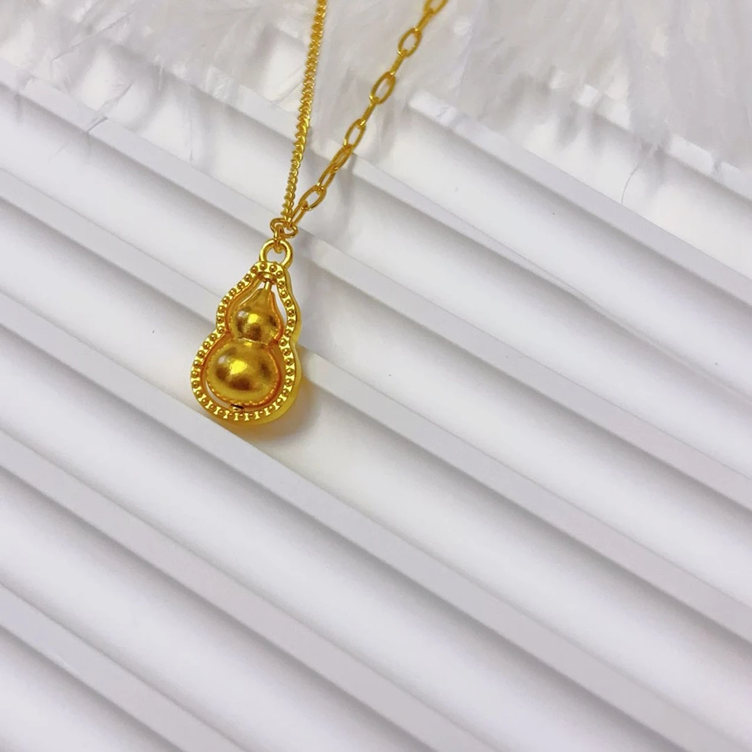 黄金传家葫芦套链轻奢时尚双面古法金色真金精美坠链精致百搭