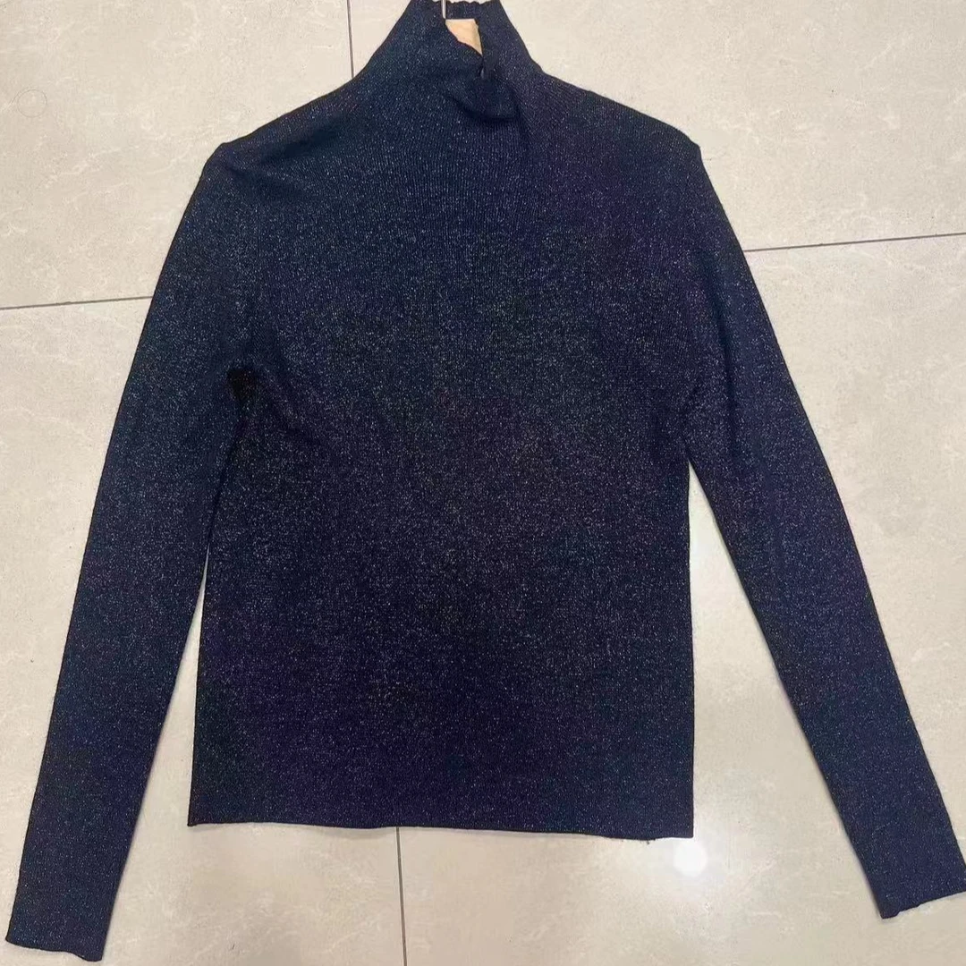 2024年秋冬季新款黑色金丝半高领时尚羊毛针织长袖打底衫