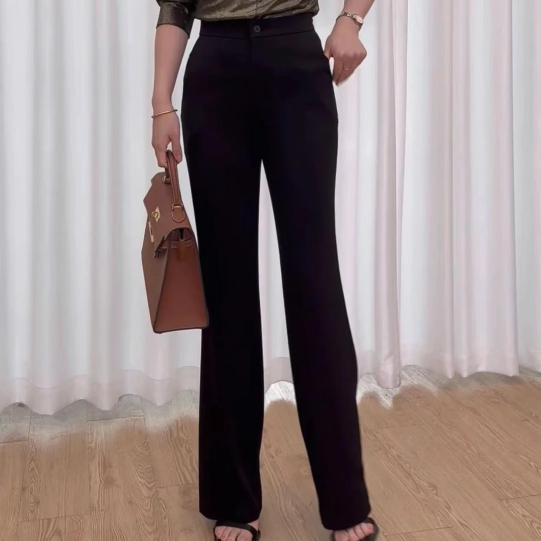 【微瑕】春季新款气质休闲中腰直筒裤洋气纯色西装长裤百搭显瘦女装