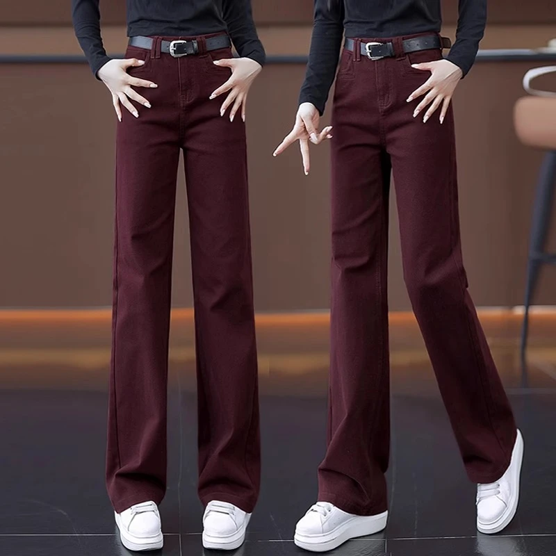 安可拉红窄版阔腿裤女春秋季2024新款高腰宽松显瘦垂感直筒休闲裤