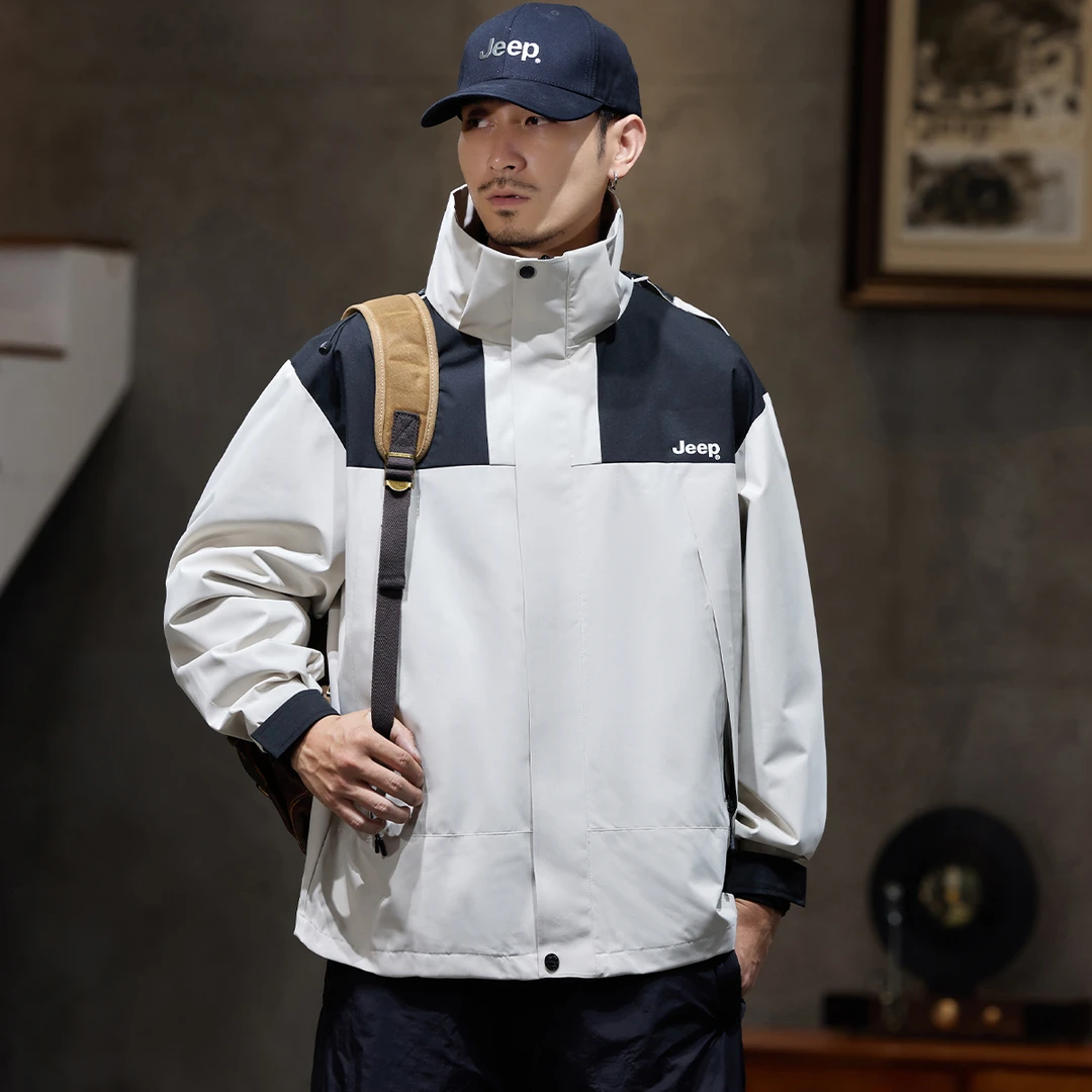 JEEP/吉普2024秋冬新款外套男士宽松连帽可拆卸夹克户外登山旅游
