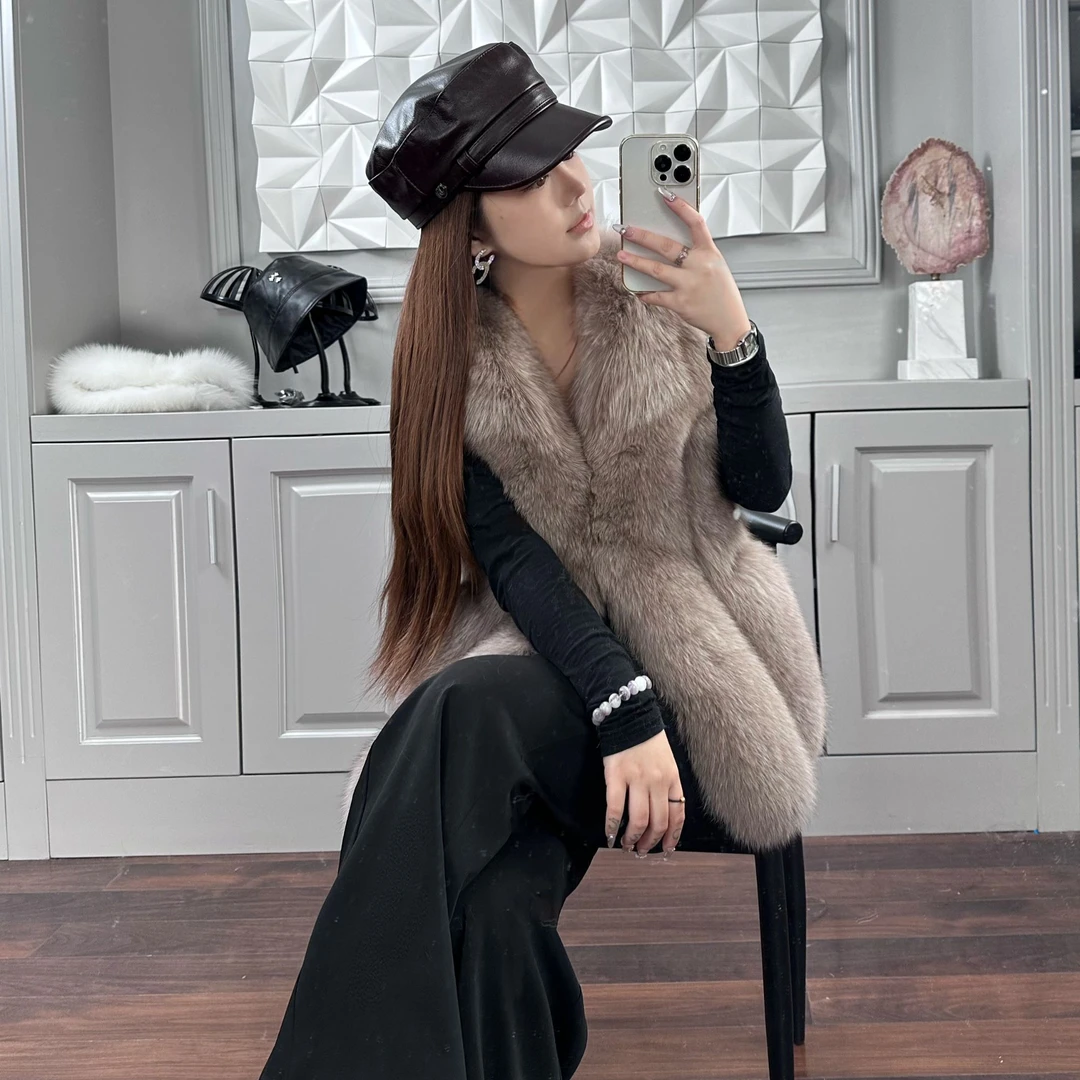 真狐狸毛皮草马甲外套女洋气马夹皮毛一体坎肩背心时尚新款外穿