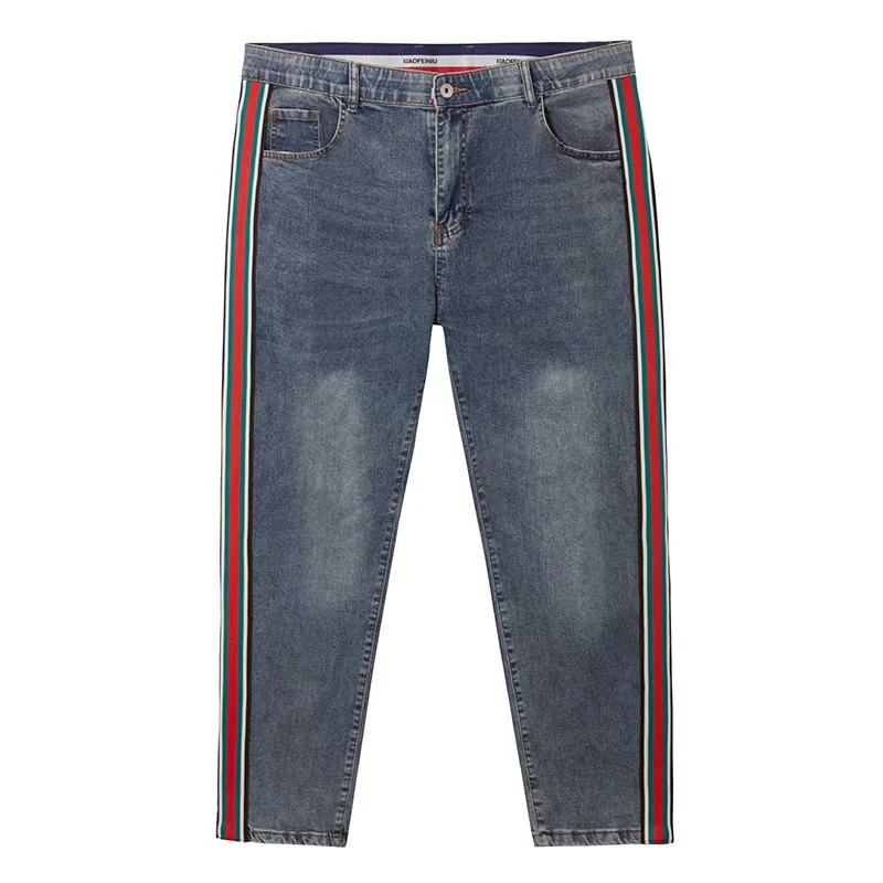 加肥加大时尚拼接弹力小直筒秋季男士牛仔裤281