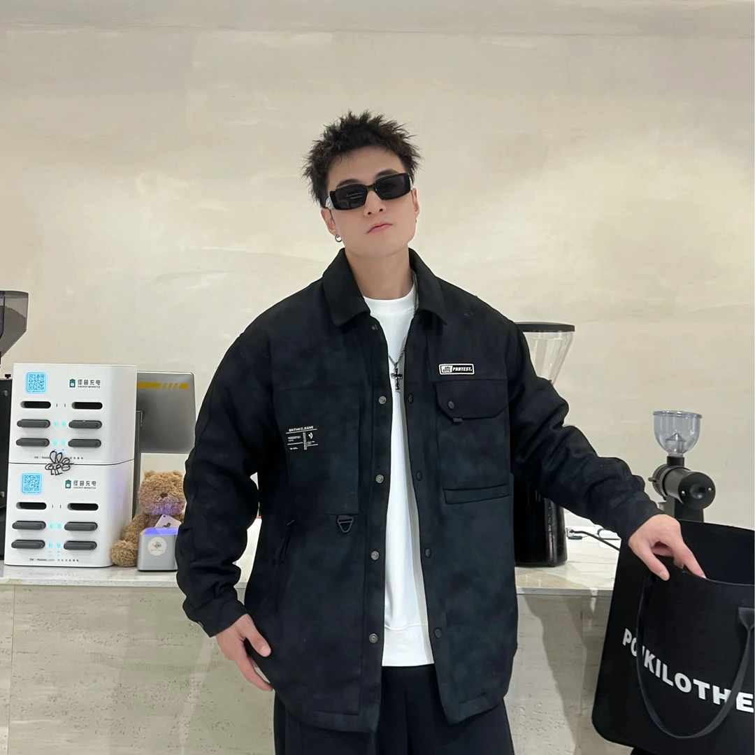 大码男士时尚渲染加厚款牛仔棉服2498百搭潮流休闲宽松翻领