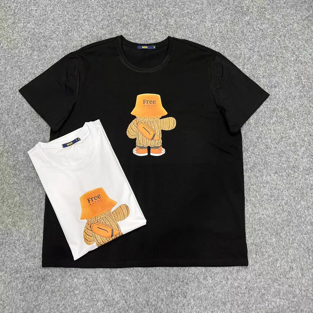 加肥加大时尚印花夏季薄款弹力圆领透气男休闲背包小熊半袖