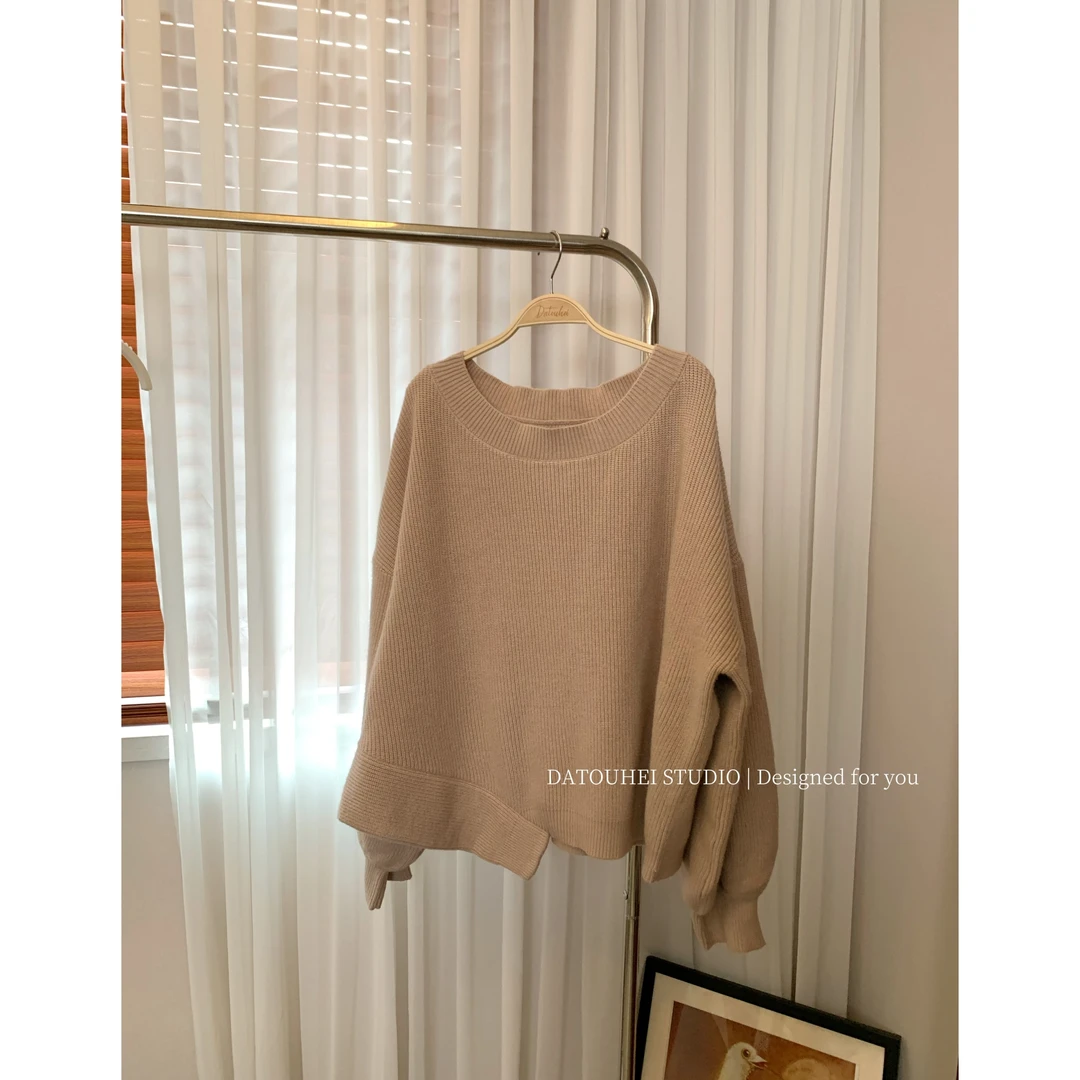 大头黑STUDIO【温柔欧尼】2024女秋气质时尚一字肩毛衣D224Z14089