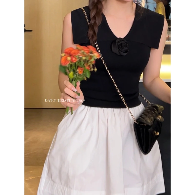 【大头黑STUDIO】2023夏高腰显瘦气质针织上衣D2X354417