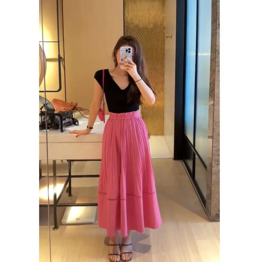 大头黑STUDIO【桃花林】2024女夏季百搭休闲百褶半身裙D224G07508