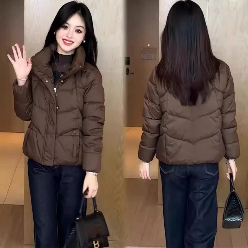 时尚洋气短款羽绒棉服女2024冬季新款显瘦立领加厚保暖百搭棉衣潮