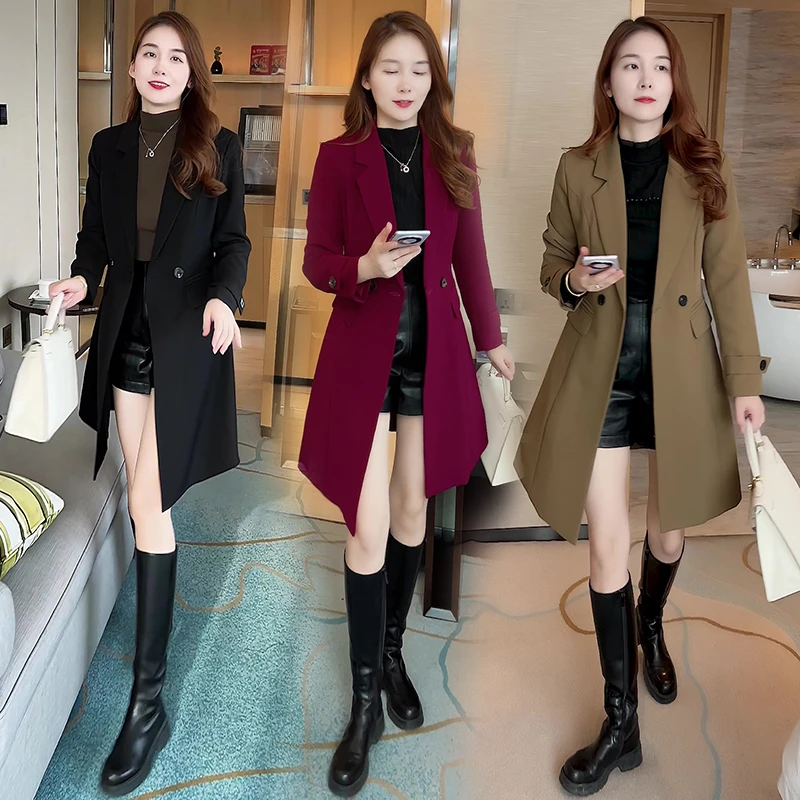 秋冬外套女中长款2024春秋新款显瘦西装收腰百搭气质西服女士风衣