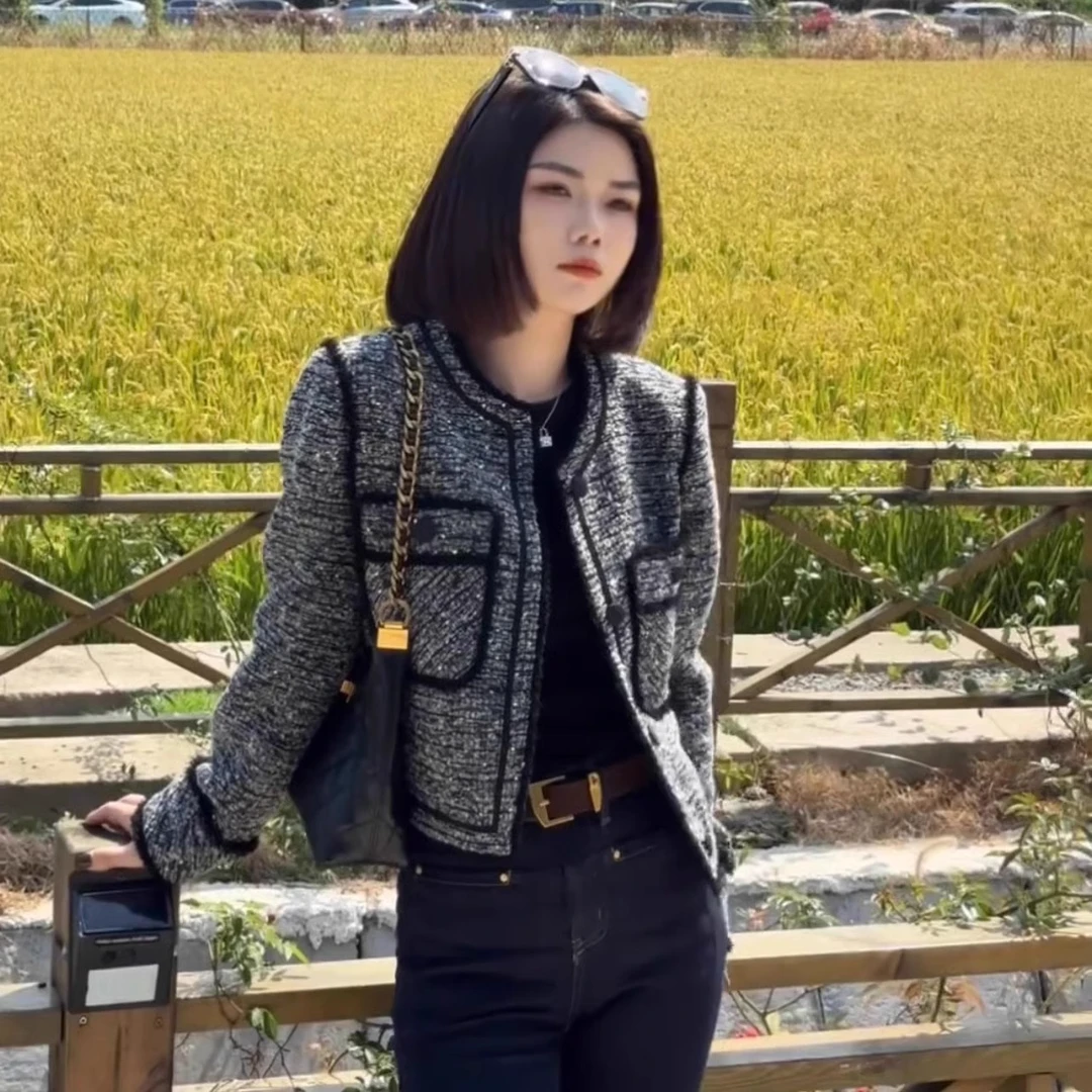 小香风毛呢外套女士秋冬新款休闲小个子短款夹棉内胆加厚呢子大衣