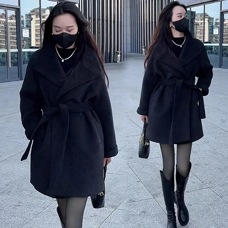加棉加厚毛呢外套女2025冬季新款洋气中长款收腰显瘦保暖呢子大衣