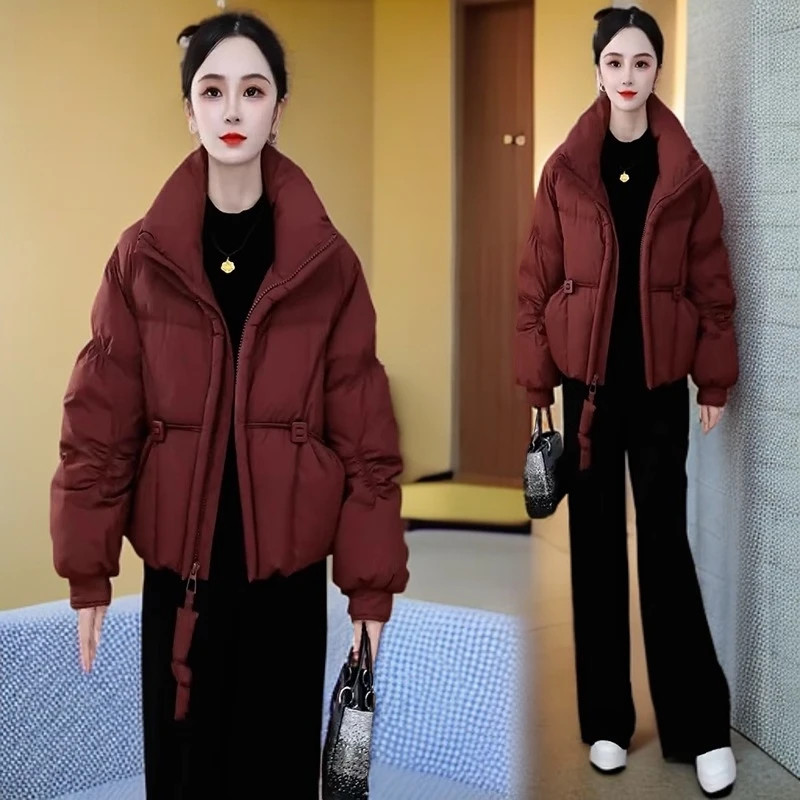 时尚洋气立领羽绒棉服女士冬装新款小个子加厚短款保暖面包服外套