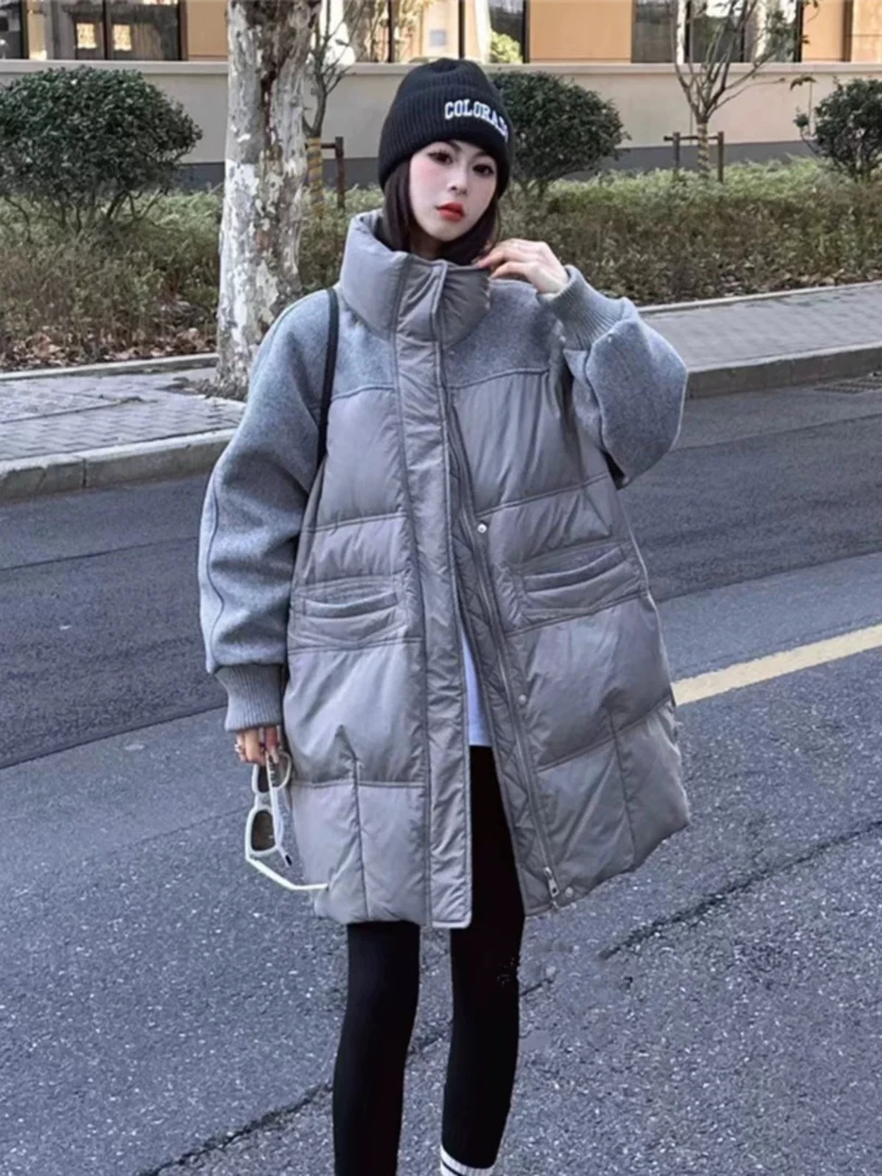 小妖精大码女装欧货呢料拼接嘎嘎洋气休闲遮肉中长款