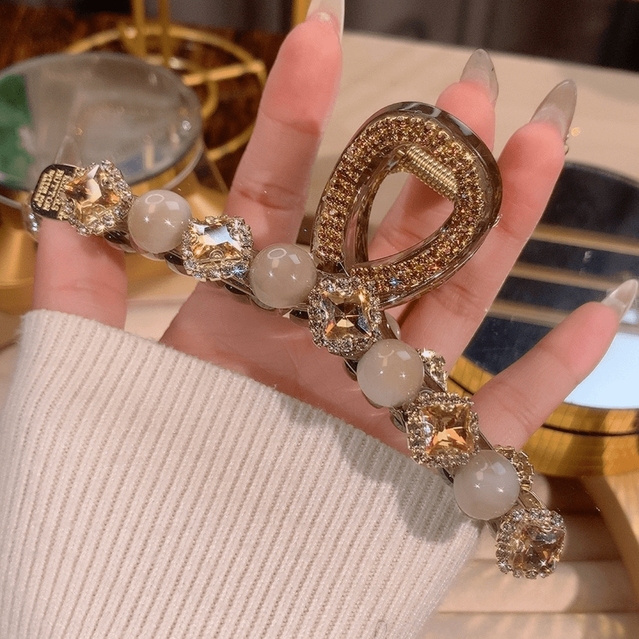 猫眼贝珠小方糖砖抓夹气质轻奢时尚简约重工优雅发饰11厘米发饰夏