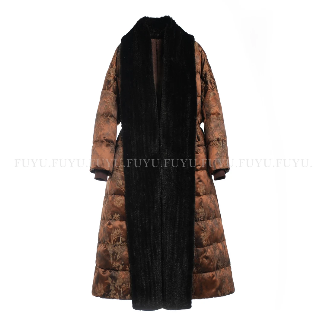 2063水貂拼接鹅绒服女款轻奢羽绒服拼接百搭保暖加厚冬季长款