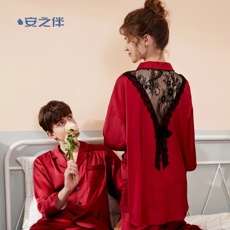 安之伴情侣氛围感睡衣套装男女秋冰丝家居服性感露背82231622350