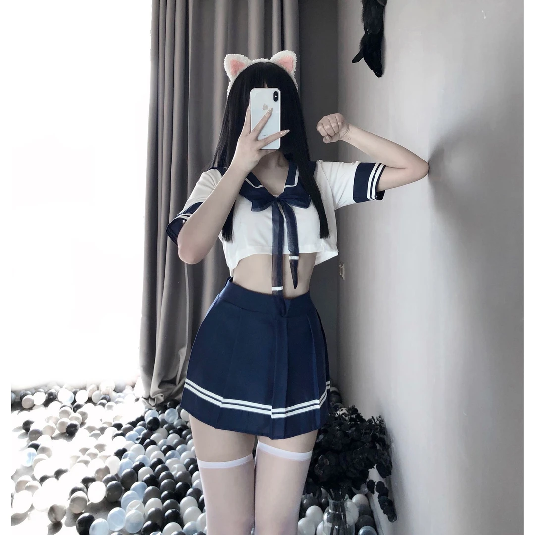 蓝色少女水手服辣妹学生百褶性感学院风风甜美纯欲制服套装显瘦