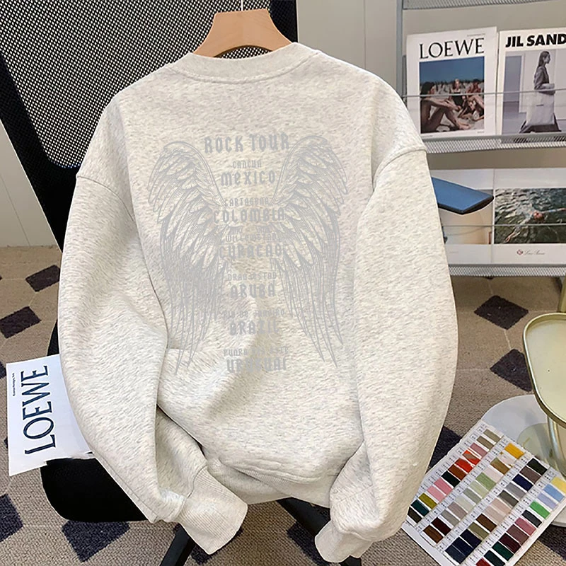 设计感vintage圆领卫衣男秋冬季爆款vintage加绒加厚宽松保暖上衣