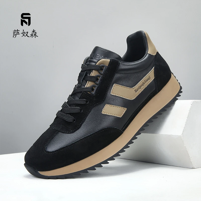 萨奴森男士轻奢真皮休闲鞋秋季新款潮流男士阿甘鞋软底透气潮鞋