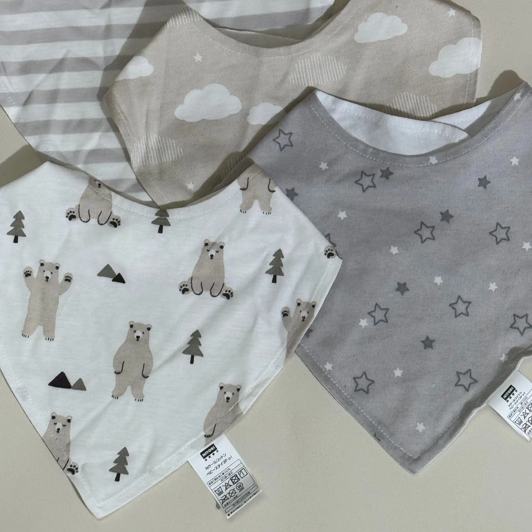 日单时尚凉感口水巾花色夏季圆形卡通双面婴幼儿四件套婴儿孩子