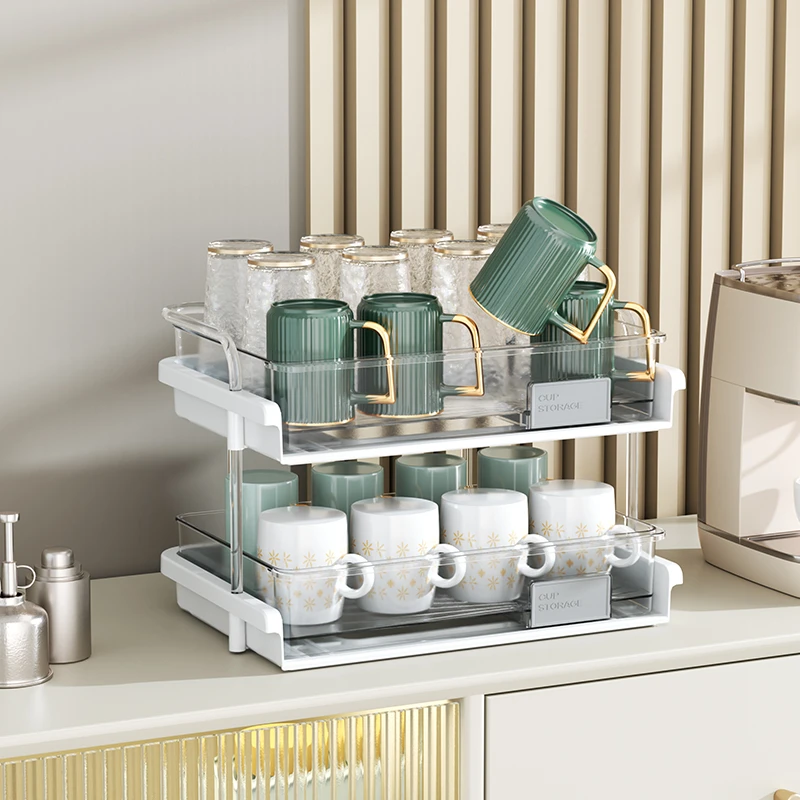 杯子收纳置物架杯架双层茶杯架茶具收纳架桌面沥水托盘放水杯架子