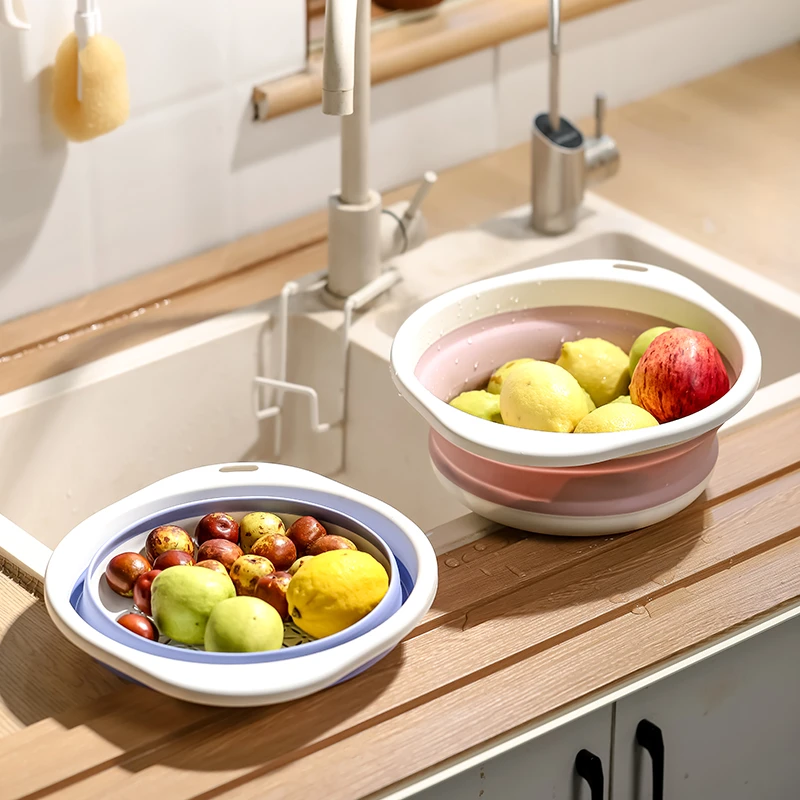 沥水篮可折叠家用水果盘客厅果盆厨房硅胶洗菜盆多功能滤水果蔬篮