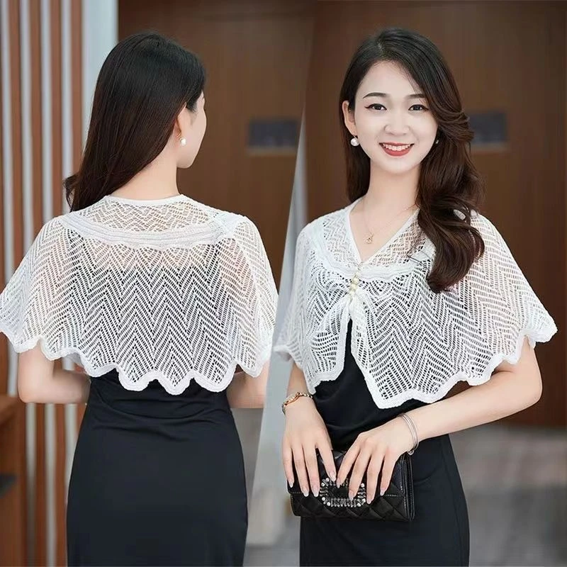 网格冰丝针织镂空披肩春夏季时尚外搭冰袖套披肩百搭薄款纯色套头