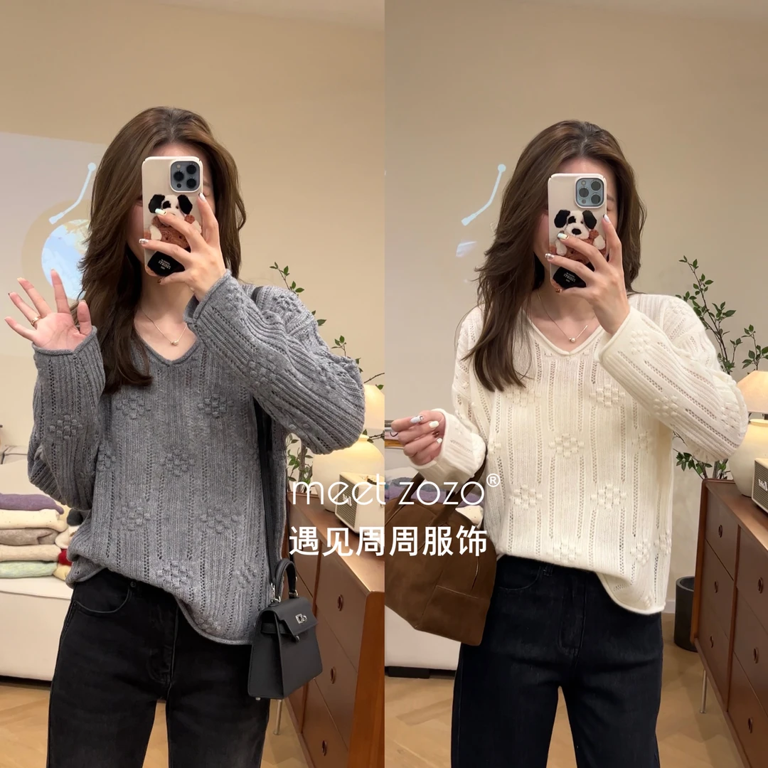 MEET ZOZO【周周】《绵羊毛》秋季时尚百搭优雅镂空针织毛衣女149288