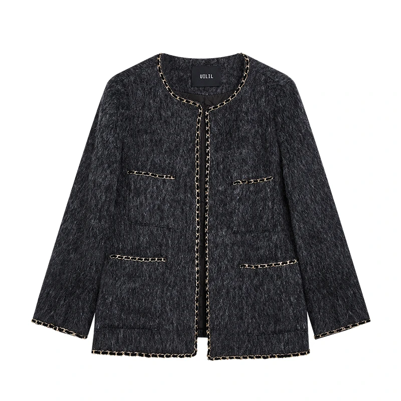 61-90 秋冬女外套小香风气质毛呢外套4F-003