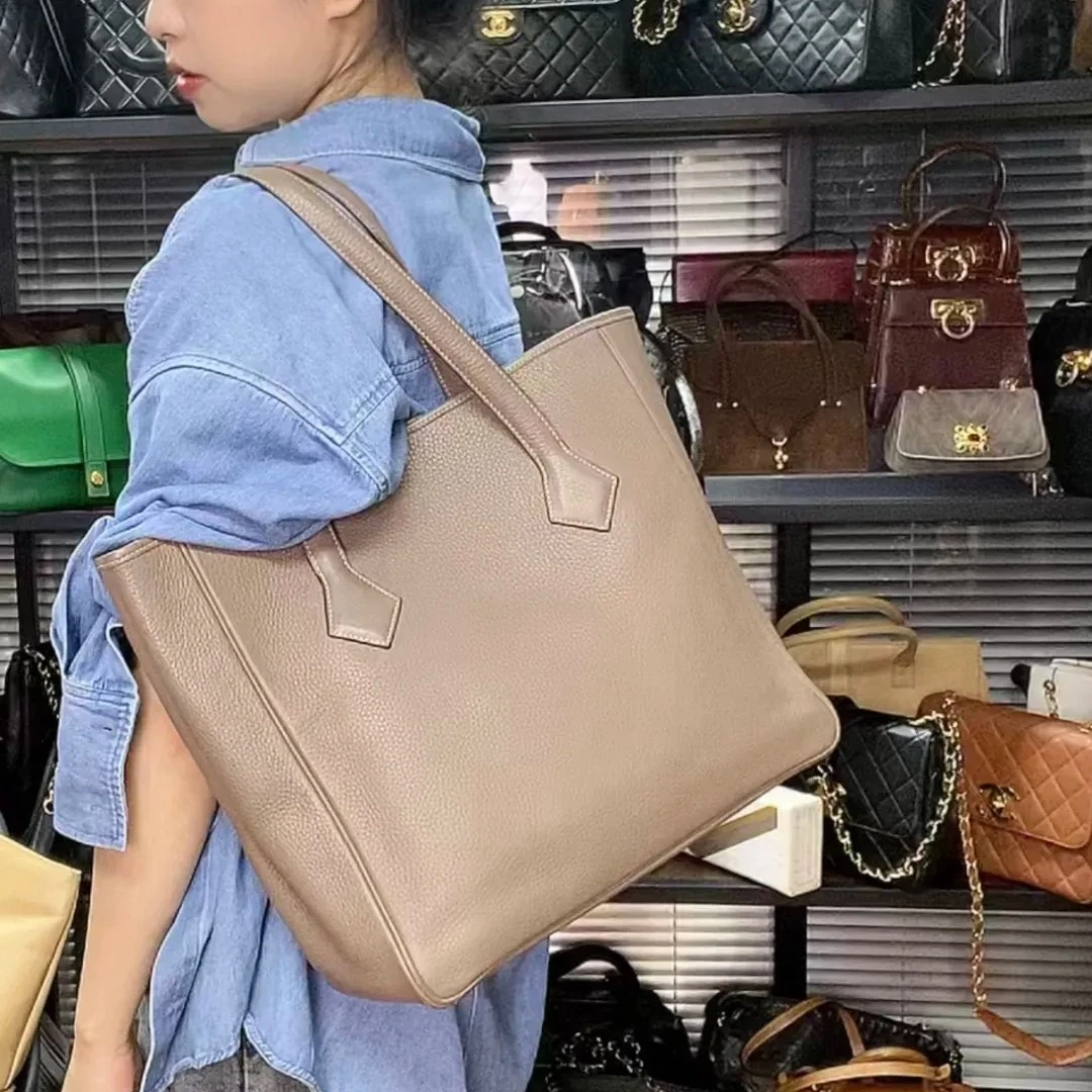 95新  Hermes 爱马仕中古大象灰托特单肩包