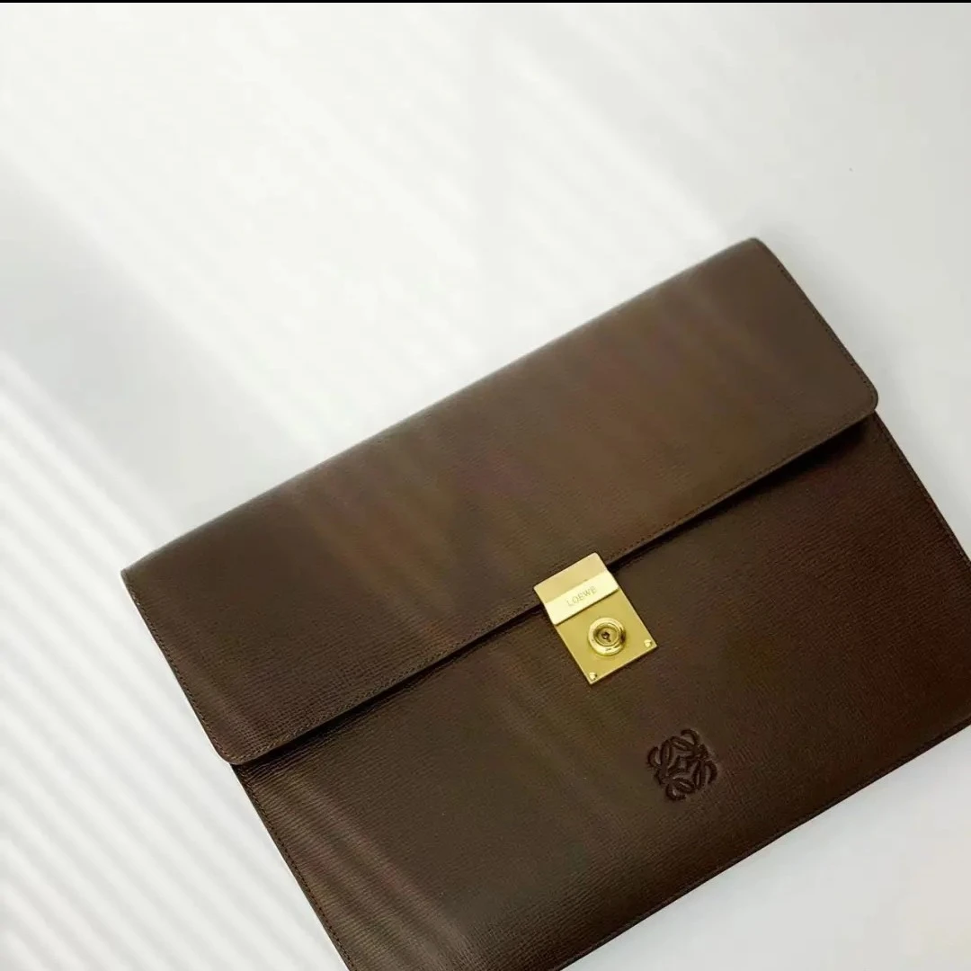 95新  Loewe罗意威中古咖色公文手拿包