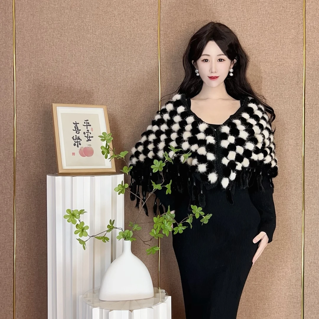 轻奢网格草草披肩格子长款气质网红时尚百搭小香风斗篷