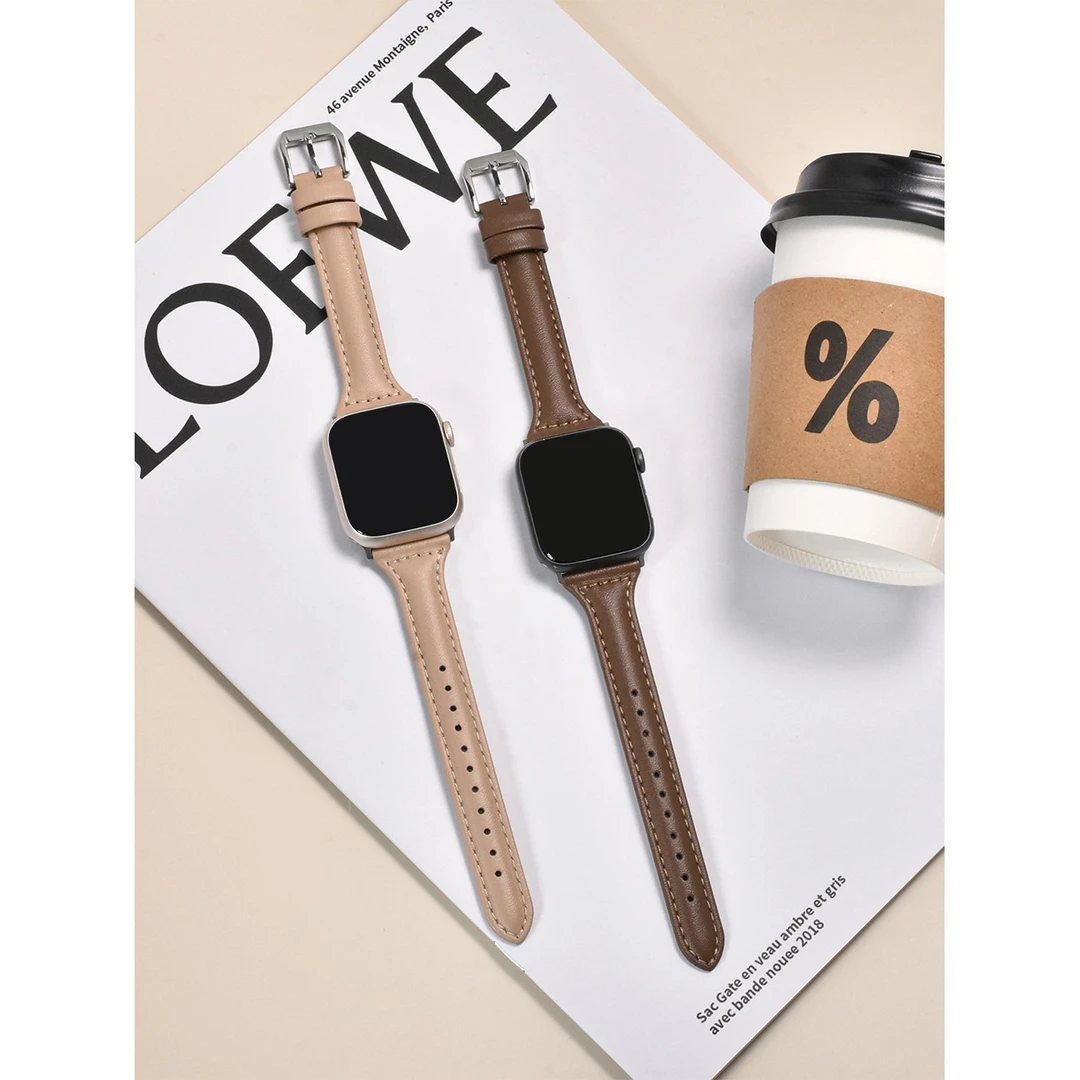 适用苹果手表带iwatch s11/10/9/8小蛮腰皮质applewatch腕带ultra