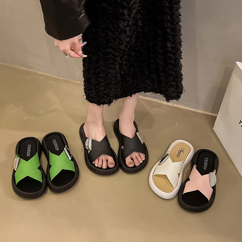 【半环】夏季时尚网红厚底百搭半环外穿拖鞋软底韩版学生女