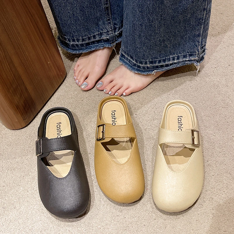 几乐软底包头拖鞋女外穿2024春秋新款平底孕妇一脚蹬懒人半托鞋子