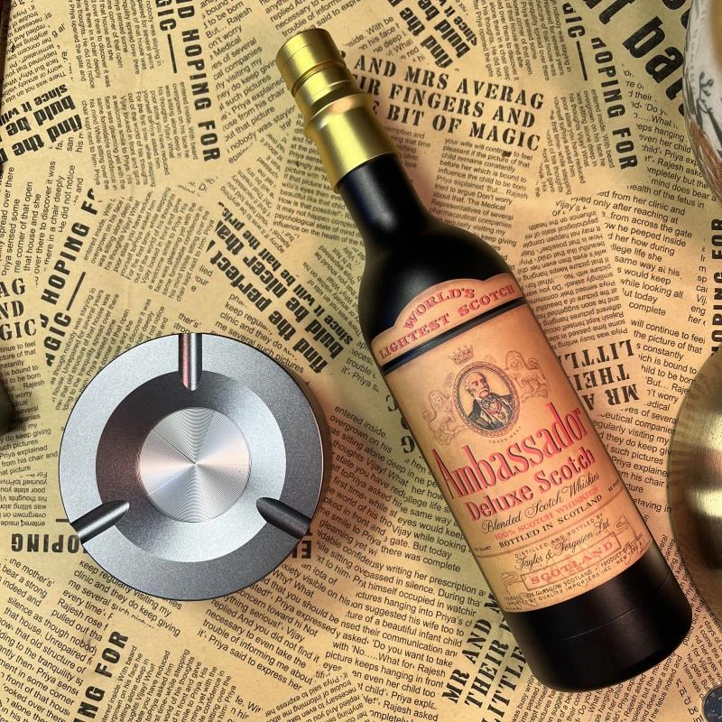 布拉德酒瓶烟盒打火机烟灰缸旋转式带盖子客厅高级感防飞灰办公室