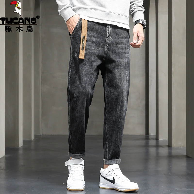 TUCANO/啄木鳥牛仔裤男士春秋季潮流百搭直筒裤青年微弹九分裤潮