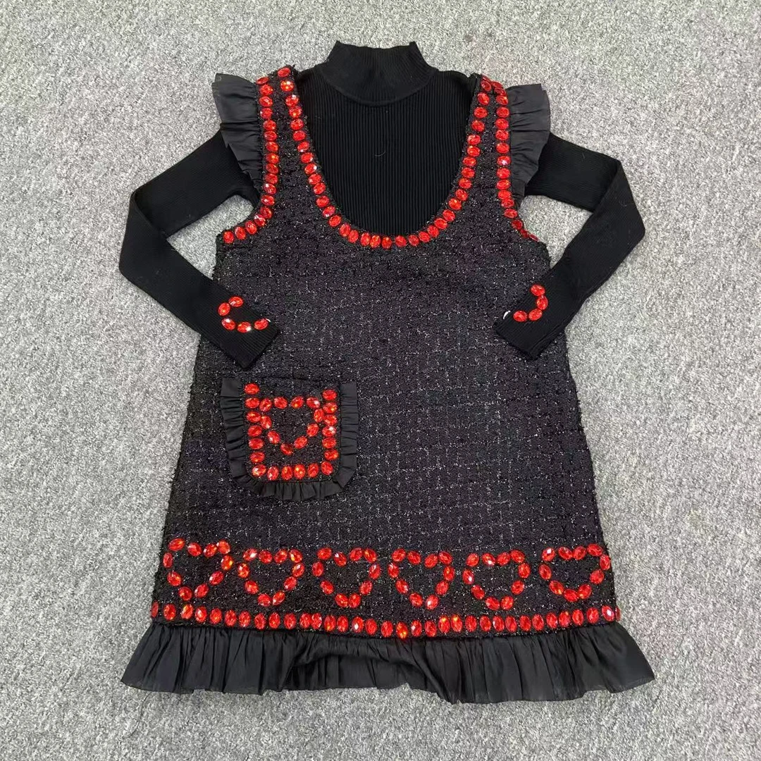 【依诺原创】欧货钉珠两件套连衣裙 M衣长56胸围74裙长88 ZG24499