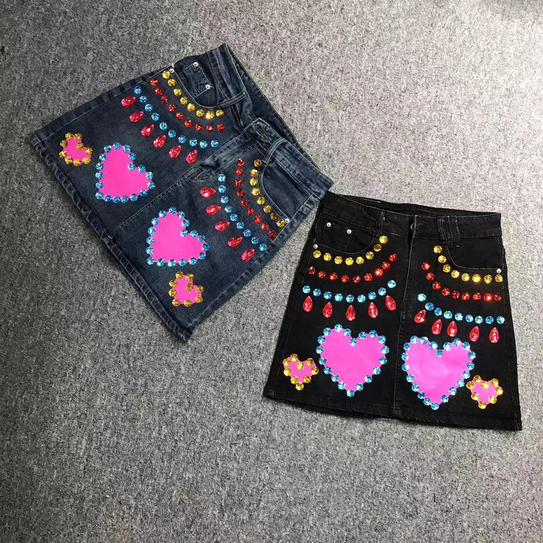 【依诺衣橱】新款重工彩绘钉珠牛仔半身裙 腰围68裤长40 YN415YC