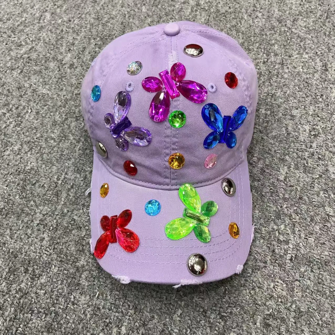 【依诺原创】欧货重工彩绘钉珠蝴蝶鸭舌帽   ZG24404