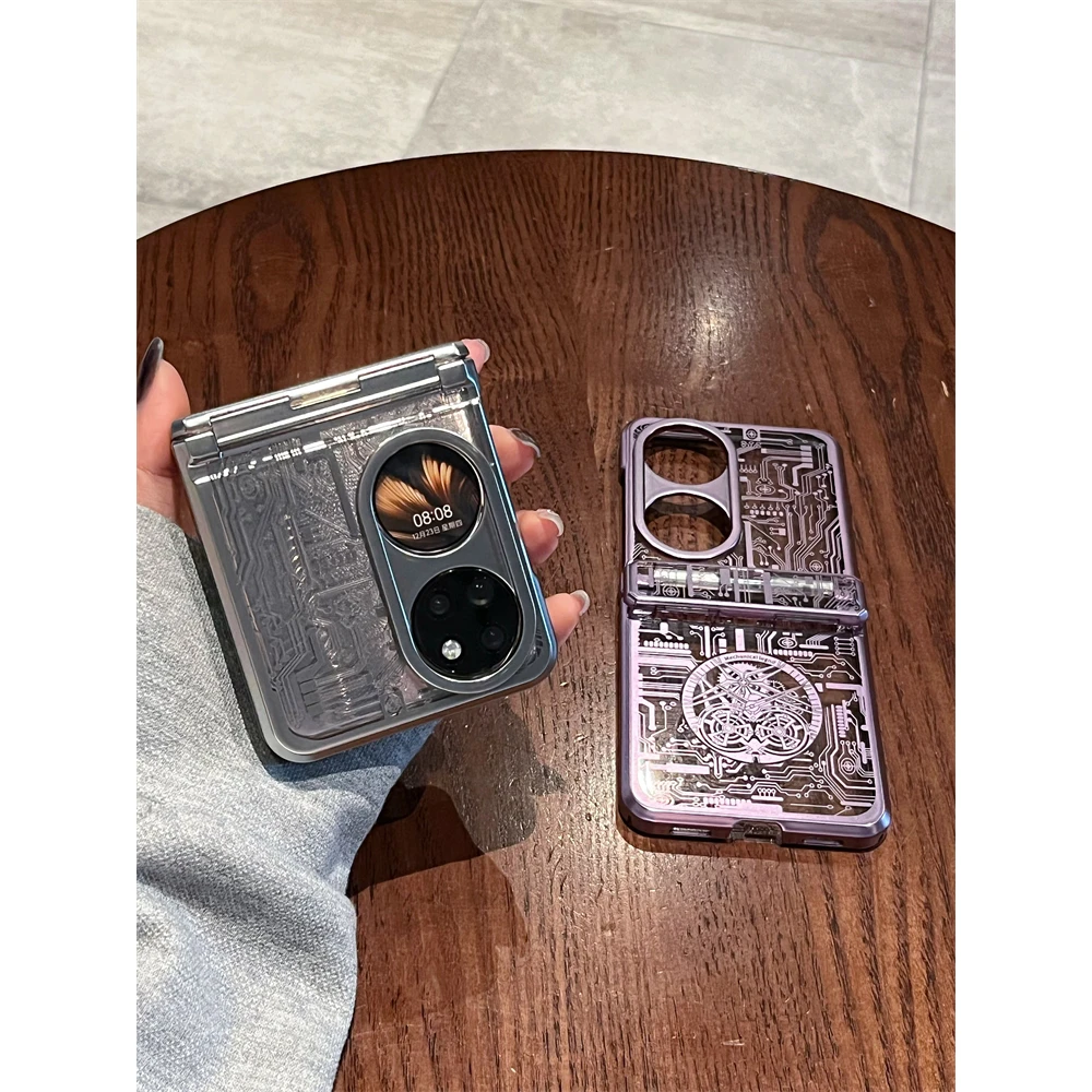 华为p50pocket手机壳pocket2折叠屏s透明电镀机械全包铰链保护套