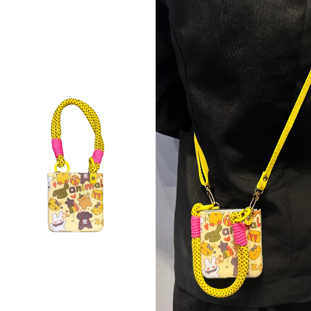 黄色动物乐园oppofindn3/2flip手机壳卡通华为pocket 2折叠斜挎绳