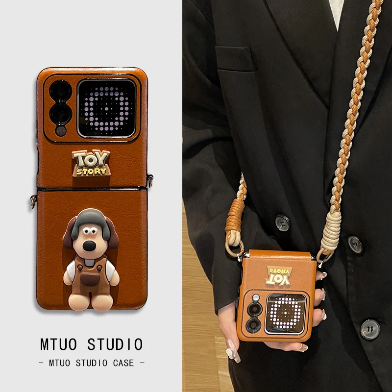 卡通立体掌门狗适用华为 nova Flip手机壳皮质保护套Pocket 2斜挎