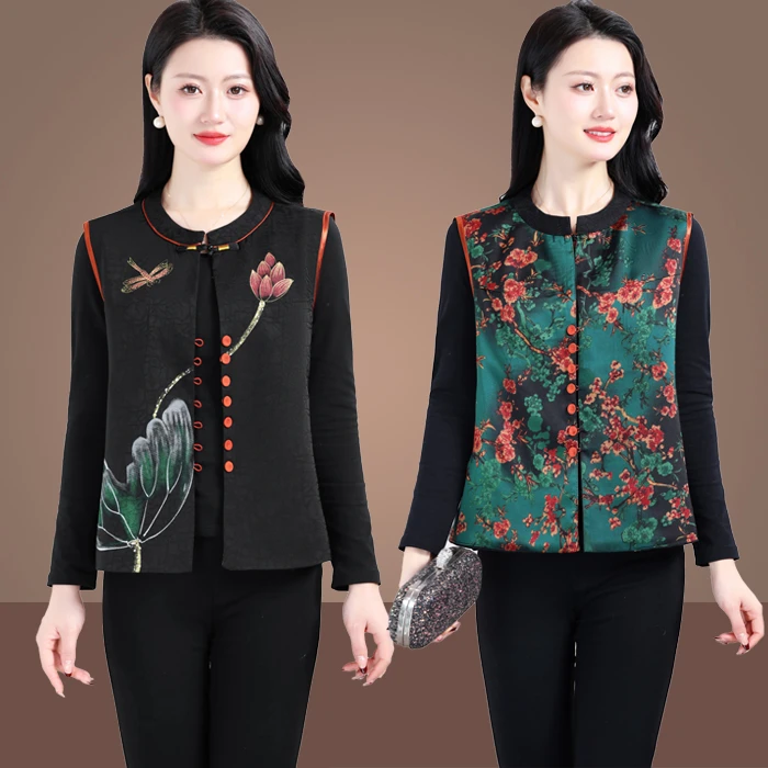 妈妈装春秋薄款中国风背心马甲大码50-60岁坎肩上衣新中式唐装