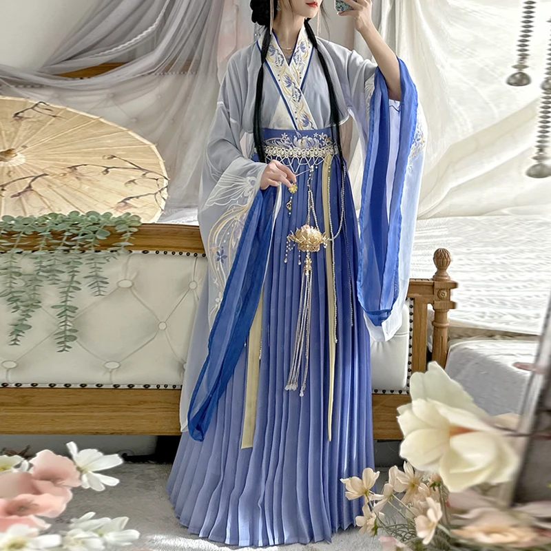 池秋记古风【云烟蝶梦】原创南北朝大袖齐腰襦裙春夏套装日常魏晋风