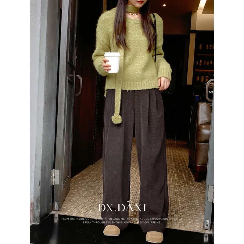 代大喜【实力派】高腰显瘦直筒中长裤秋季新款纯色百搭宽松休闲裤