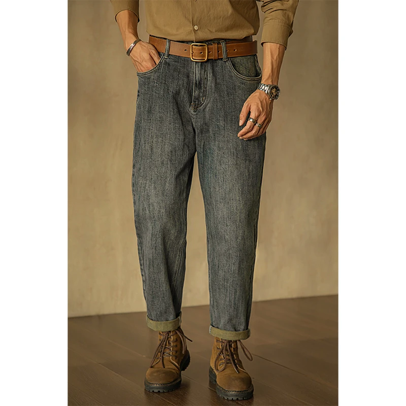 唔刃工装阿美咔叽水洗磨旧微弹丹宁牛仔裤合体锥形美式复古男秋冬