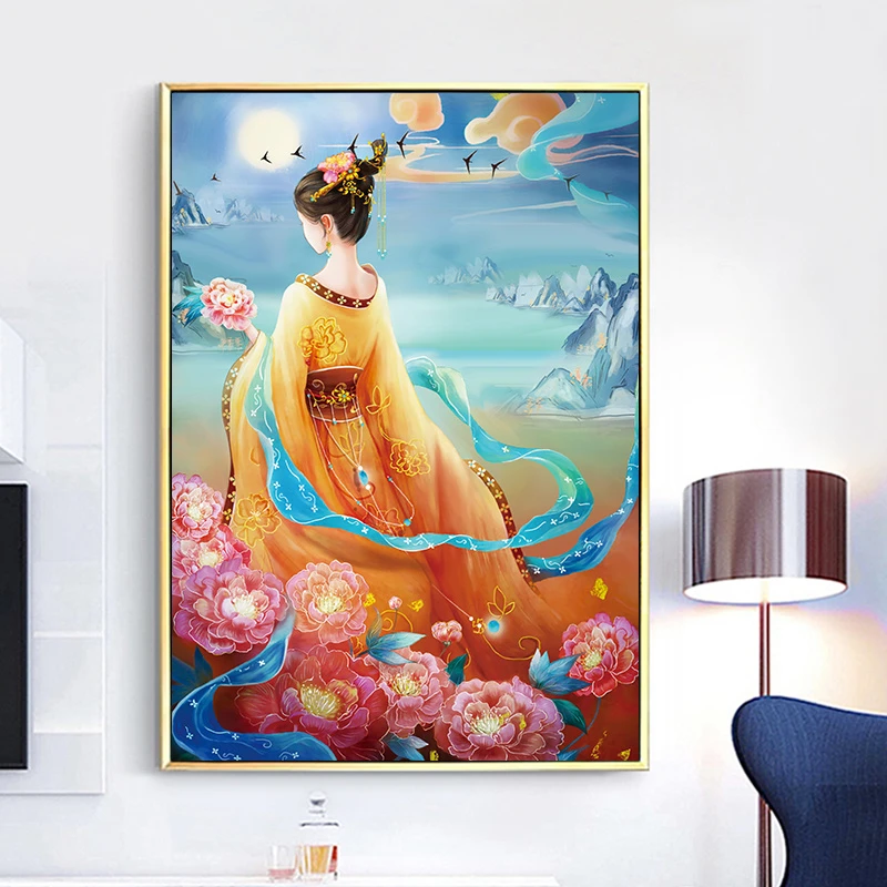 遥望十字绣2025新款客厅古风美女线绣卧室简单中国风人物现代简约