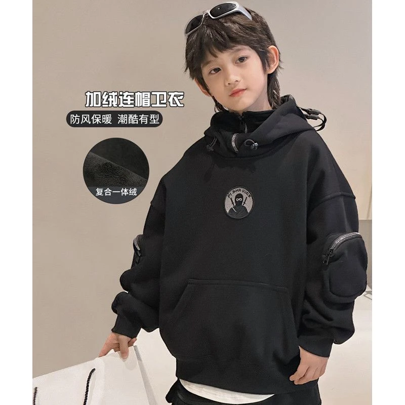 男童加绒卫衣秋冬新款儿童帅气潮流个性上衣中大童装爆款学生外套
